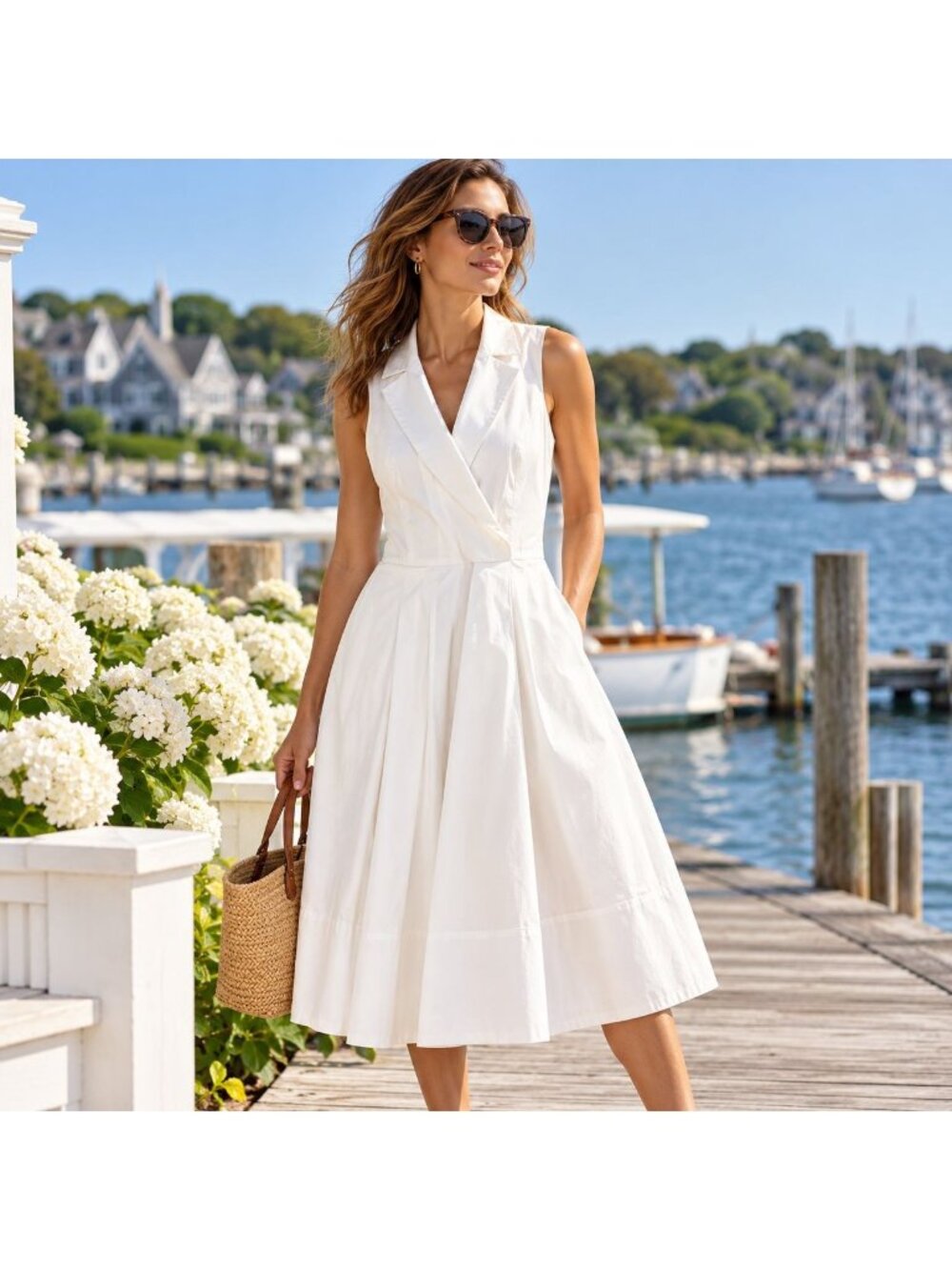 Ralph Lauren White Sleeveless Wrap Blazer Midi Dress Stretch Sz 8 Preppy NWT
